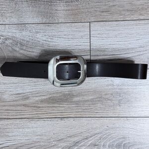 Black Leather Belt with Silver Buckle